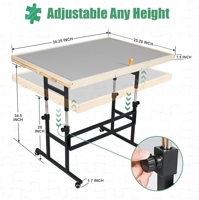 ALL4JIG 1500 Piece Jigsaw Puzzle Table with Legs,25"x34"Adjustable Puzzle Tables for Adults, 3-Tilting-Angle Portable Wooden Jigsaw Puzzle Board Portable with 4 Drawers & Cover Birthday Gift for mom