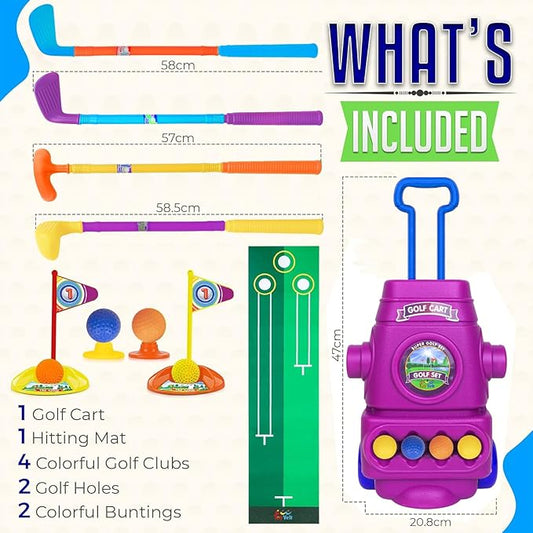 ToyVelt Toddler Golf Set - Kids Golf Clubs with 6 Balls, 4 Golf Sticks, 2 Practice Holes and a Putting Mat - Promotes Physical & Mental Development (Purple)