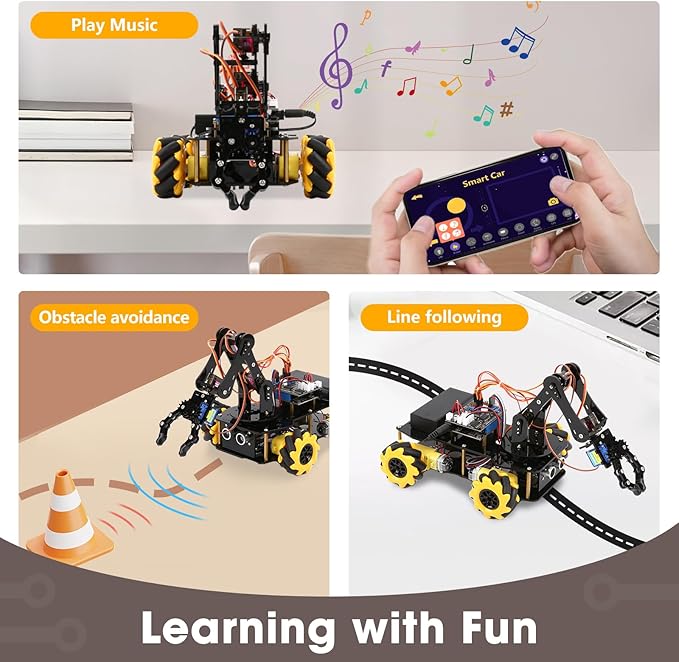Robotics for Kids Ages 8-12, ACEBOTT Smart Robot Arm Car Kit with 5DOF, STEM Toys for Boys Age 8-12, ESP32 Arduino/Python Coding, App & Remote Control, STEM Gift for Teens & Adults