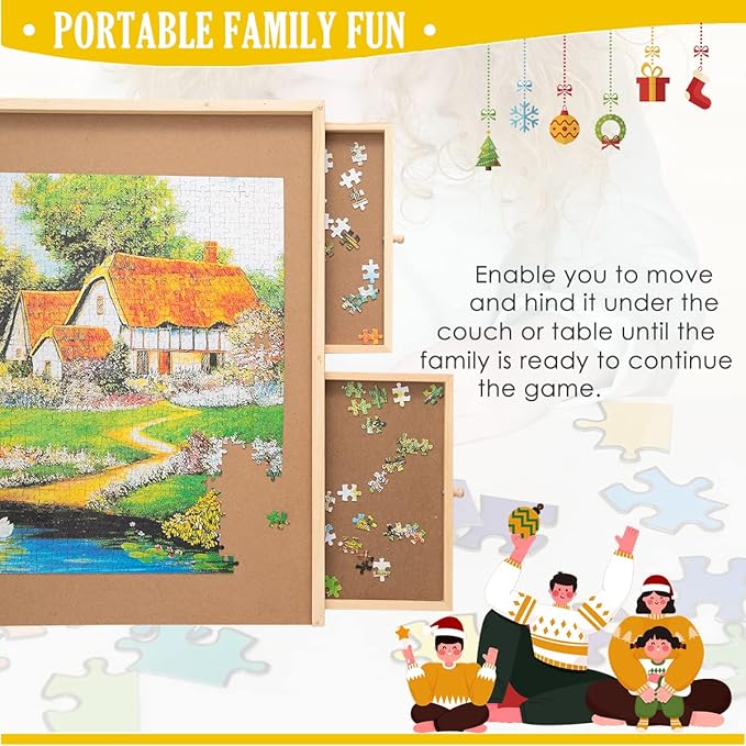 SNAIL Jumbo Wooden Jigsaw Puzzle Board Portable Puzzle Plateau with Storage Drawers for Adults, 34"x26" Large Jigsaw Puzzle Table with Smooth Fiberboard Work Surface for 1500 Pieces Puzzles