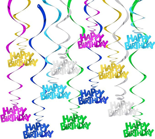 BEISHIDA 12 Pcs Pre-Strung Happy Birthday Hanging Swirl Decorations, Colorful Birthday Party Hanging Decor Supplies for Kids Adults