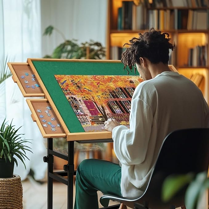 2000 Pieces Puzzle Table with Wheels, with Drawers and Cover, 40.16"x28.5" Adjustable Height & 45° Tilting, Puzzle Board for Adults