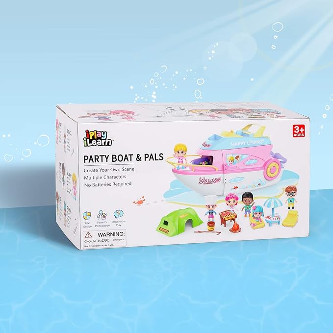 iPlay, iLearn Boat Dollhouse Playset for Girls 3-5, Kids Pretend Play Doll House Set W/ Cruise Ship, Dolls, Camping Accessories, Birthday Gifts for 4 5 6 Year Olds Children Toddlers
