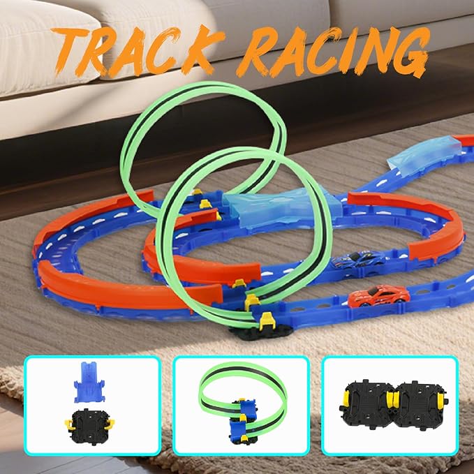 Slot Car Race Track Set with 2 High-Speed Cars,Racing Game with 2 Controllers, Electric Remote Control Track Car, Learning Toy for Boys and Girls Ages 3-12, Gift for Kids(Medium)