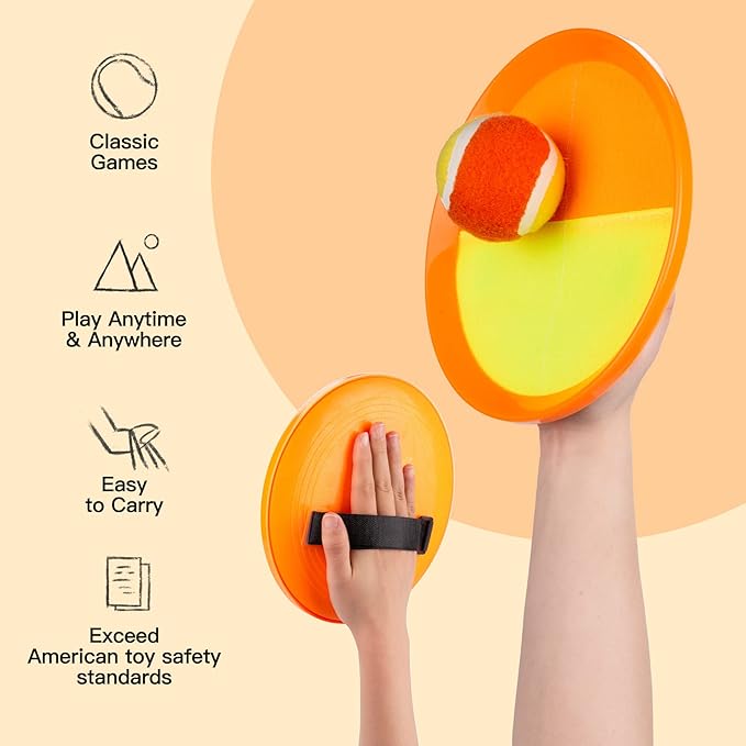 EVERICH Upgraded Toss and Catch Ball Game Set - Indoor and Outdoor Games for Kids 3-12, Beach Sand Pool Water Toy Includes 2 Paddles 2 Sticky Balls, Great Birthday Easter Gifts for Boys Girls