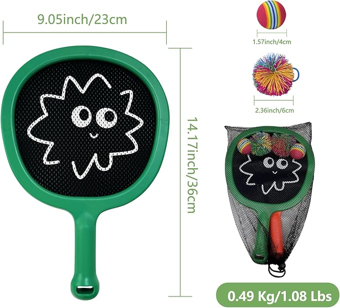 Racquet Paddle Bouncy Ball Play Set for Kids Adults Family Activities Rackets, Indoor Outdoor Play Games,Children’s Pool Beach Sport Toys(with 4 Balls)