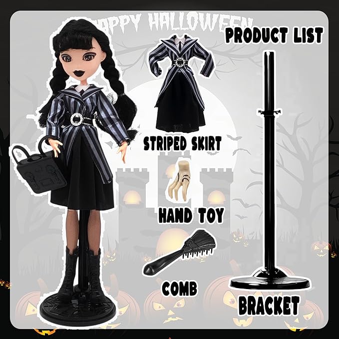 9'' Adams Doll with Gift Box, High Heels, Black Dress, and Hair, Perfect Christmas and Birthdays Toy Gift for Girls & Fans (Braces + Stripes)