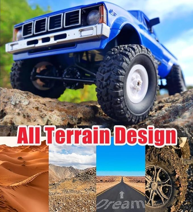 RC Crawler WPL C24 RC Rock Crawler RC Truck 4x4 Off Road RTR, 1/16 Scale Remote Control Truck All Terrain 2.4 Ghz with Proportional Steering LED Lights Hobby Toys Adult