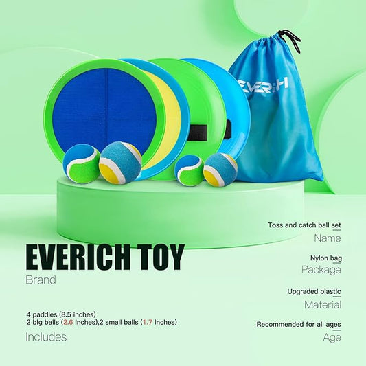 EVERICH Upgraded Toss and Catch Ball Game Set, Outdoor Games for Family Outdoor Toys Yard Games, Beach Pool Toys for Adults Family with 4 Paddles 4 Balls, Great Gifts Idea