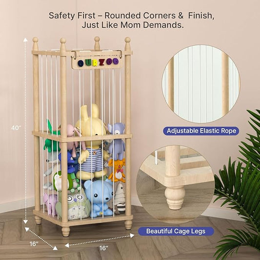 Stuffed Animal Storage, Wood Stuffed Animal Zoo Storage,3D Zoo Plaque Toy Organizer, Extra Large Capacity Plush Toy Cage,Stuffed Animal Holder,Gift for Nursery Playroom Kidroom Decor