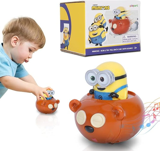 YOLOPARK Minions Despicable Me Toy Car,2.75 Inch Bob & Tim Pull Back Car with Sound,Birthday Party Favor Gifts for Toddler 3 4 5 6 7 Year Old