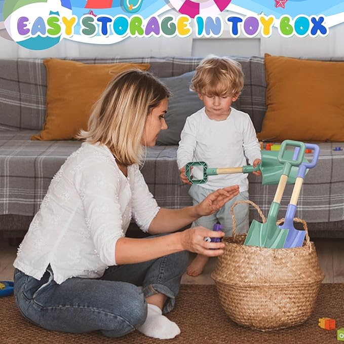 16" Wood Beach Sand Shovel Toys for Kids Adults, Heavy Duty Gardening Tools, Sturdy Spades for Sandbox Table, ABS Plastic Scoop for Sand Snow Shoveling Digging, Backyard Summer Winter Fun 2 Pack