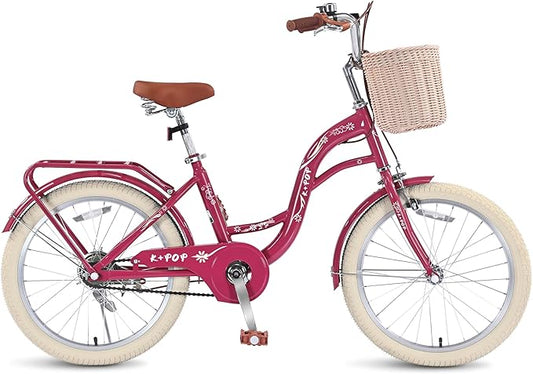 Girls Bikes Ages 8-12, 20 Inch Girls Bike Kids Bicycle with Basket, Lightweight Kids' Bicycles with Front and Rear Brakes, Cruiser Bike for Children, Multiple Colors
