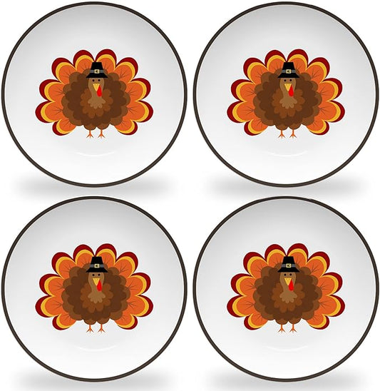 Tiny Expressions - Thanksgiving Plates for Kids - Set of 4 Melamine Thanksgiving Plates with Cute Turkey Designs for Children - Perfect for Holiday Meals and Celebrations