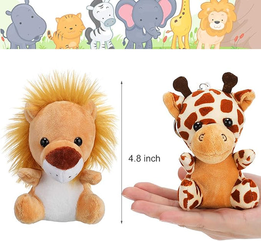 Sumind 12 Pieces Mini Stuffed Forest Animals Jungle Animal Plush Toys 4.8 Inch Cute Elephant Lion Giraffe Tiger Plush for Animal Themed Parties Achievement(Sitting)