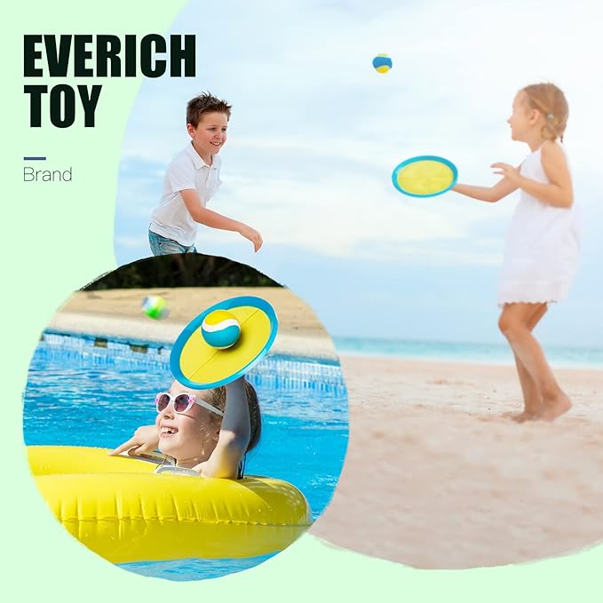 EVERICH Upgraded Toss and Catch Ball Game Set, Outdoor Games for Family Outdoor Toys Yard Games, Beach Pool Toys for Adults Family with 4 Paddles 4 Balls, Great Gifts Idea