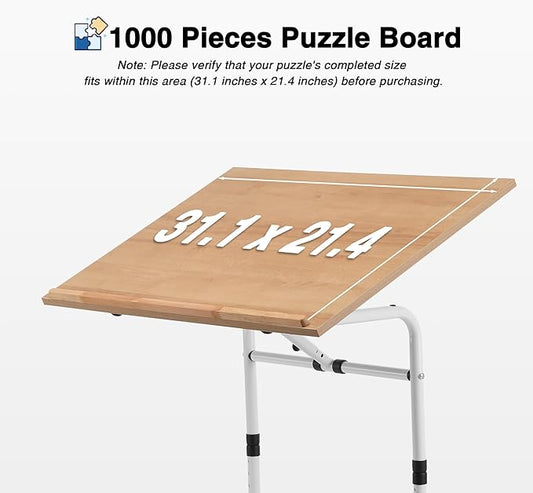 1000 Piece Tilting Jigsaw Puzzle Table with Legs, 31.1''x21.4'' Angle and Height Adjustable Puzzle Board Tabletop with Wheels (Puzzle Board Not Included)