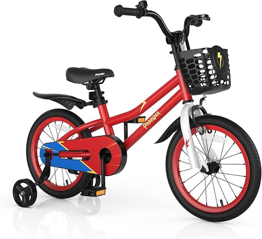 BABY JOY Kids Bike, 12 14 16 18 Inch Children Bikes for Boys Girls Age 3-8 Years w/Training Wheels, Handbrake, Coaster Brake & Removable Basket, Kids Bicycle of Multiple Colors