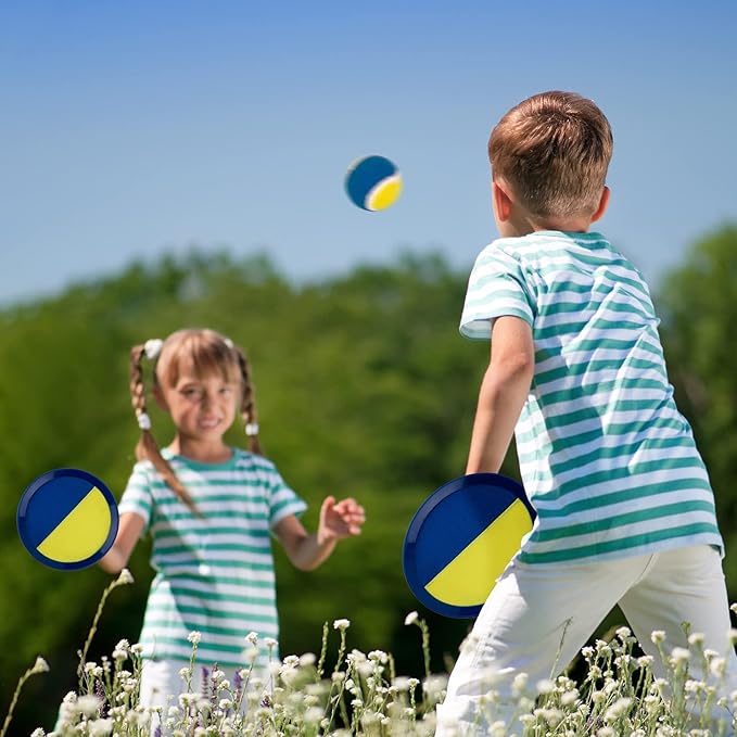 EVERICH TOY Upgraded Toss and Catch Ball Game Set - Indoor and Outdoor Games for Kids 3-12, Beach Sand Pool Water Toy Includes 2 Paddles 2 Sticky Balls, Great Birthday Gifts for Boys Girls