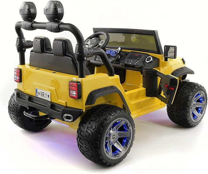 Moderno Kids Trail Explorer 2 (Two) Seater 24V Power Children Ride-On Car Truck with R/C Parental Remote + EVA Foam Rubber Wheels + Leather Seat + Bluetooth FM MP3 Music Player (Yellow)
