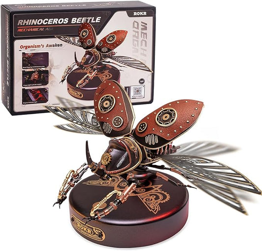 ROKR 3D Puzzles for Adults Electric Insect Metal Model Building Kit Desk Toys Hobby Kit for Adults Gift for Teens (Rhinoceros Beetle)