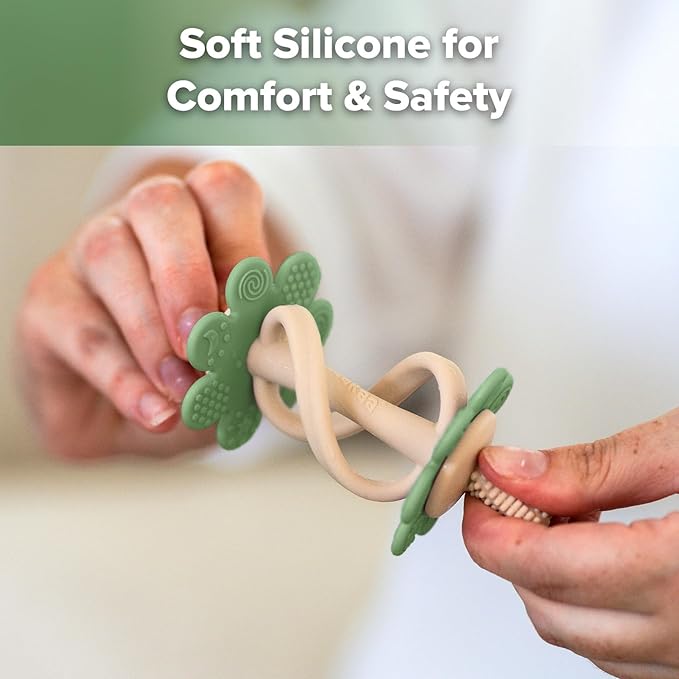 haakaa Silicone Baby Teething Toys,Nipple-Shaped End for Gum Massage,360° Baby Toothbrush Head for Self-Brushing Training,Easy to Grip-Pea Green