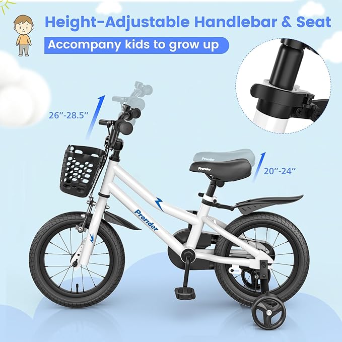 BABY JOY Kids Bike, 12 14 16 18 Inch Children Bikes for Boys Girls Age 3-8 Years w/Training Wheels, Handbrake, Coaster Brake & Removable Basket, Kids Bicycle of Multiple Colors