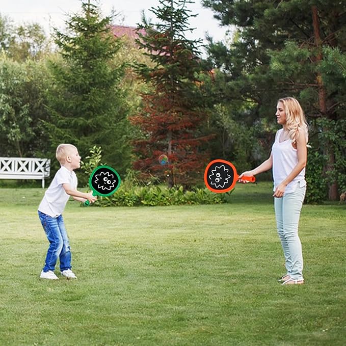 Racquet Paddle Bouncy Ball Play Set for Kids Adults Family Activities Rackets, Indoor Outdoor Play Games,Children’s Pool Beach Sport Toys(with 4 Balls)