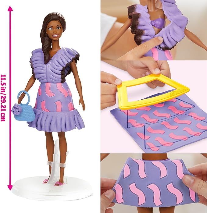Play-Doh Barbie Fashionista Ruffles Set, Make Doll Clothes with Modeling Compound & 10 Fashion Accessories, Arts & Crafts for Girls & Boys, Kids Christmas Gifts, 5+