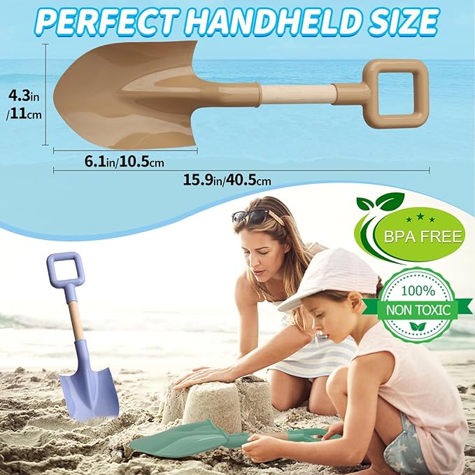 16" Wood Beach Sand Shovel Toys for Kids Adults, Heavy Duty Beach Toys Shovels for Sandbox Table, Sand Toy Shovel for Shoveling, Digging, Garden Fun