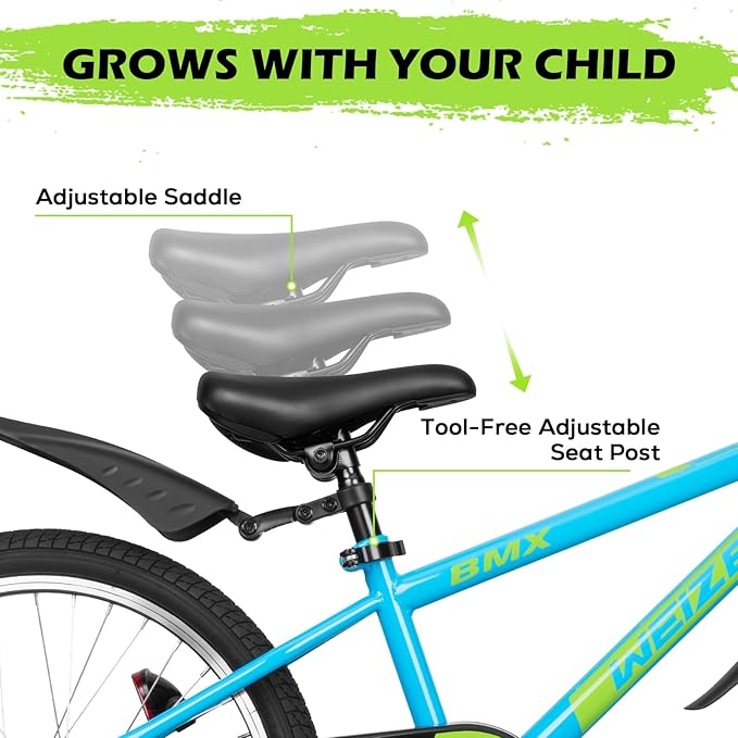 WEIZE Kids Bikes,16 20 Inch Boy's Bike for Kids,BMX Style Bicycle for Boys Girls Ages 4-12 Years Old,Kids Bicycle with Adjustable Seat,Training Wheels,Front and Rear Fender,Multiple Color Options