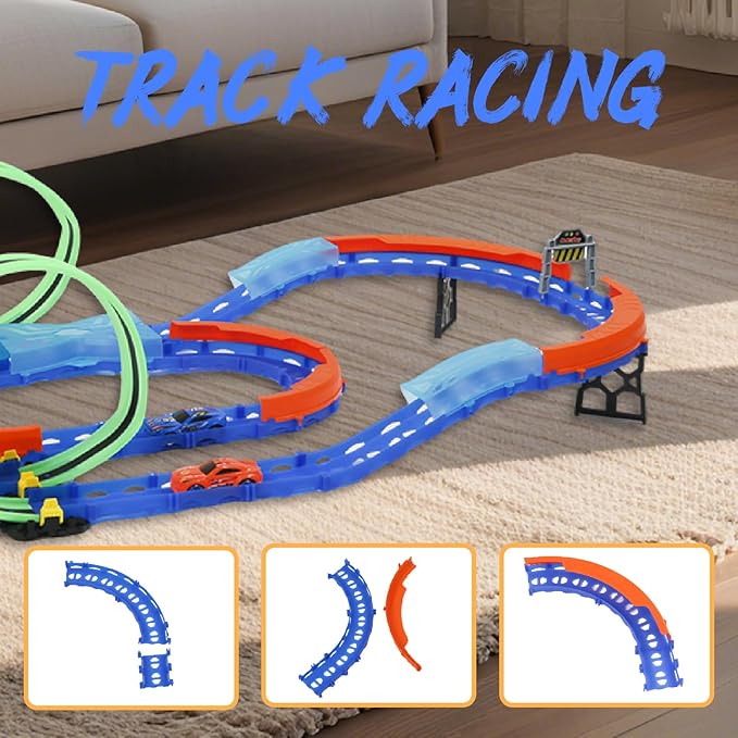 Slot Car Race Track Set with 2 High-Speed Cars,Racing Game with 2 Controllers, Electric Remote Control Track Car, Learning Toy for Boys and Girls Ages 3-12, Gift for Kids(Medium)
