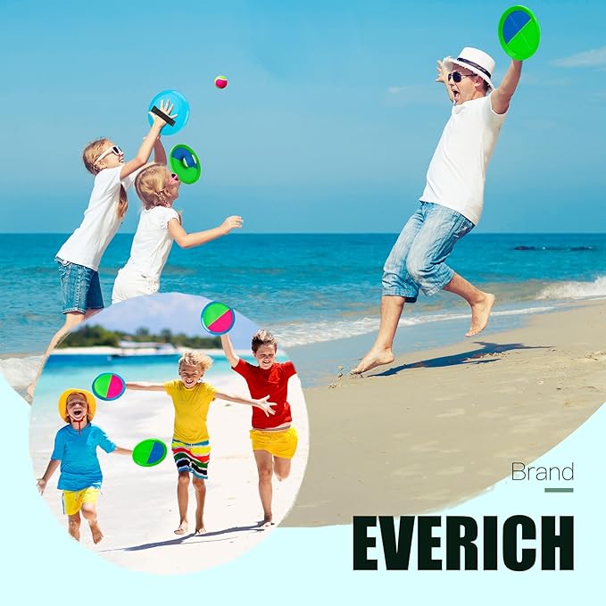 EVERICH Upgraded Toss and Catch Ball Game Set, Outdoor Games for Kids Outdoor Toys Yard Games, Beach Pool Toys for Adults Family 4 Paddles 4 Balls, Great Gifts for Boys Girls 3 4 5 6 7 8-12 Years Old
