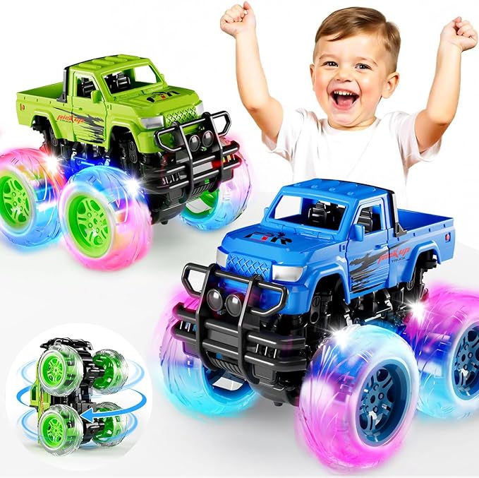 SEPHIX Monster Truck Toys for Toddler Boys Gift:2 Pack Trucks for Boys Age 2-4, Light-Up Wheels Monster Trucks for Kids Ages 4-8,Pull Back Cars for 3+ Year Old Girls,Birthday Gifts for 3 Year Old Boy