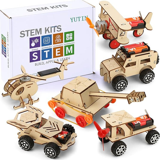 STEM Kits for Kids Age 8-10 10-12, 6 Set Wood Building Projects Crafts Science Model Car Kits for Kids Age 8-12, Wooden 3D Puzzles, STEM Toys for Boys 7 8 9 10 12 13 Year Old Birthday Gifts
