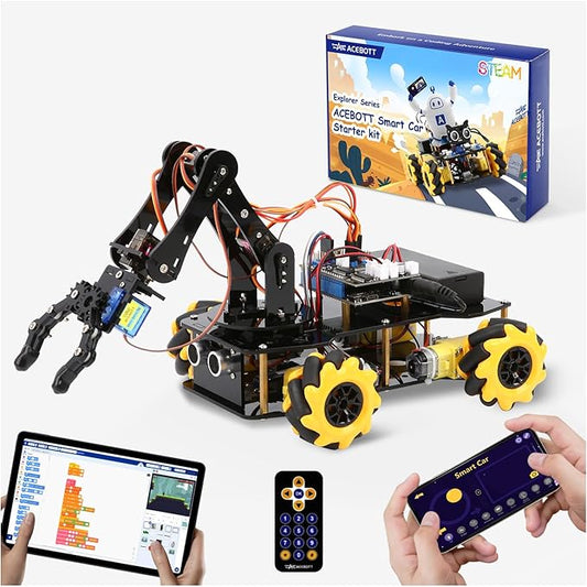 Robotics for Kids Ages 8-12, ACEBOTT Smart Robot Arm Car Kit with 5DOF, STEM Toys for Boys Age 8-12, ESP32 Arduino/Python Coding, App & Remote Control, STEM Gift for Teens & Adults