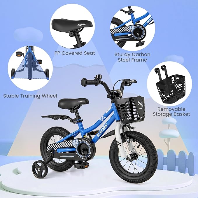 BABY JOY Kids Bike, 12 14 16 18 Inch Children Bikes for Boys Girls Age 3-8 Years w/Training Wheels, Handbrake, Coaster Brake & Removable Basket, Kids Bicycle of Multiple Colors