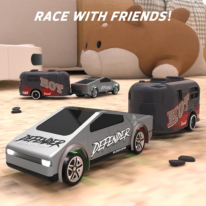 1:64 Mini RC Car Toys - Christmas Small RC Truck 2.4 GHZ Remote Control Cars with Trailer Kit, 3 Speed Adjustable Electric Vehicles Car Toy,Birthday Gift for Boys Age 5+ Years Old