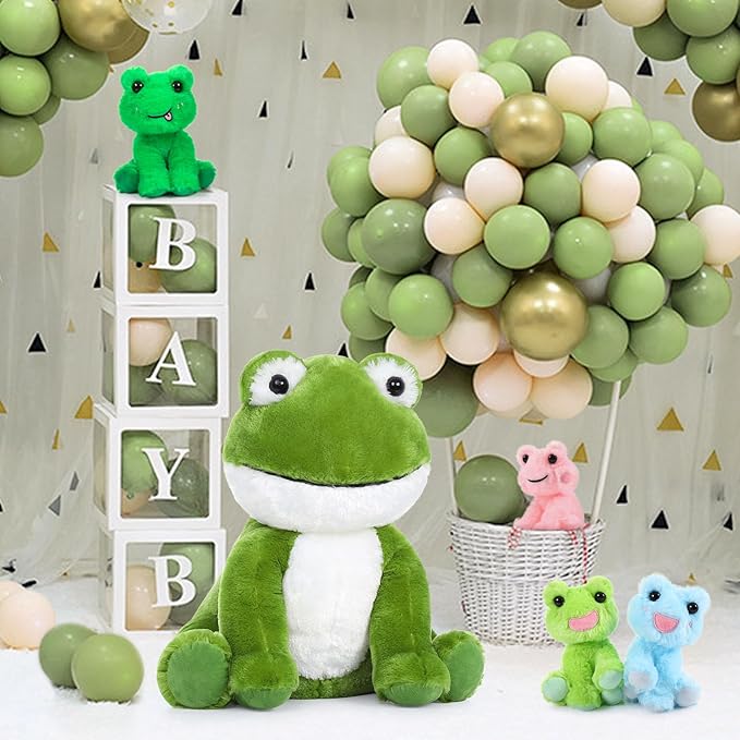 MorisMos Big Frog Stuffed Animal Plush Toys,Large Green Mommy Frog Toy and 4 Baby Toads for Kids,Cute Plush Toad Toys,Soft Green Stuffed Animals Gift for Girls Boys Christmas Baby Shower Birthday