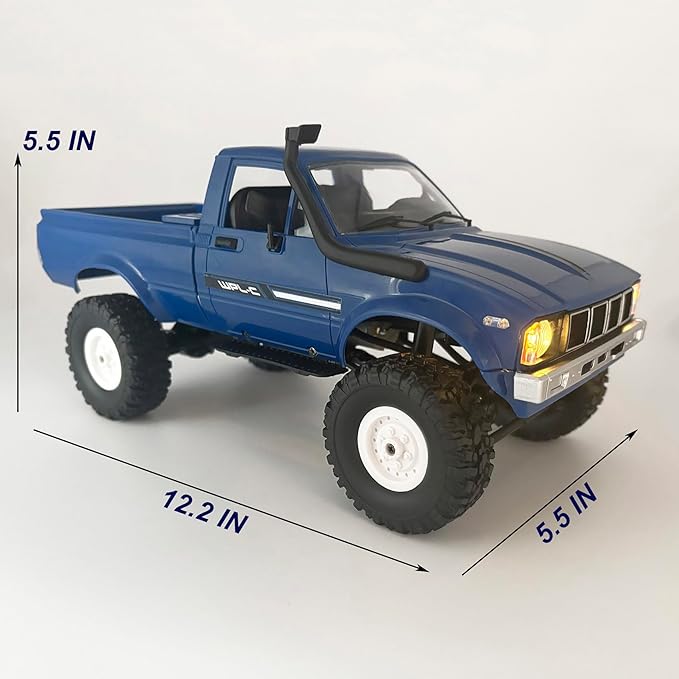 RC Crawler WPL C24 RC Rock Crawler RC Truck 4x4 Off Road RTR, 1/16 Scale Remote Control Truck All Terrain 2.4 Ghz with Proportional Steering LED Lights Hobby Toys Adult