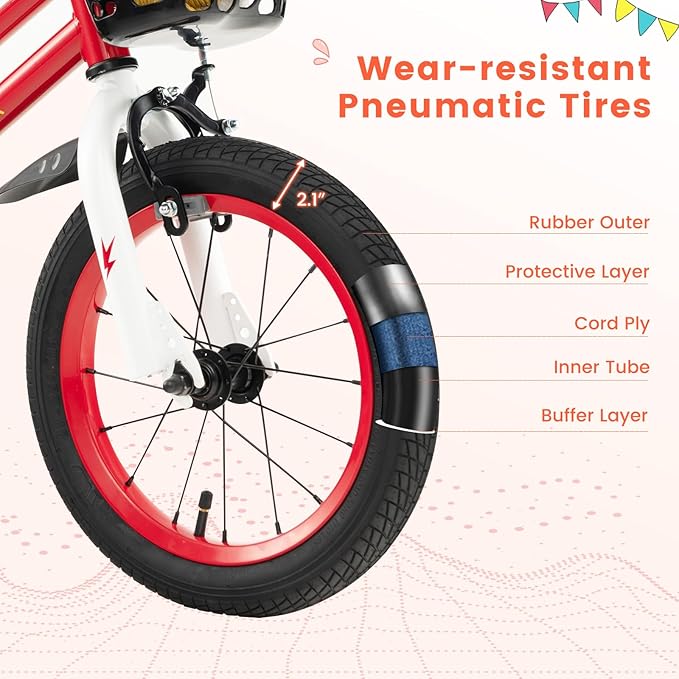 BABY JOY Kids Bike, 12 14 16 18 Inch Children Bikes for Boys Girls Age 3-8 Years w/Training Wheels, Handbrake, Coaster Brake & Removable Basket, Kids Bicycle of Multiple Colors