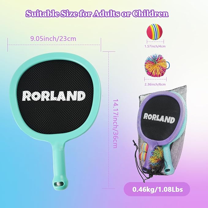 Racquet Paddle Bouncy Ball Play Set for Kids Adults Family Activities Rackets, Indoor Outdoor Play Games,Children’s Pool Beach Sport Toys(with 4 Balls)