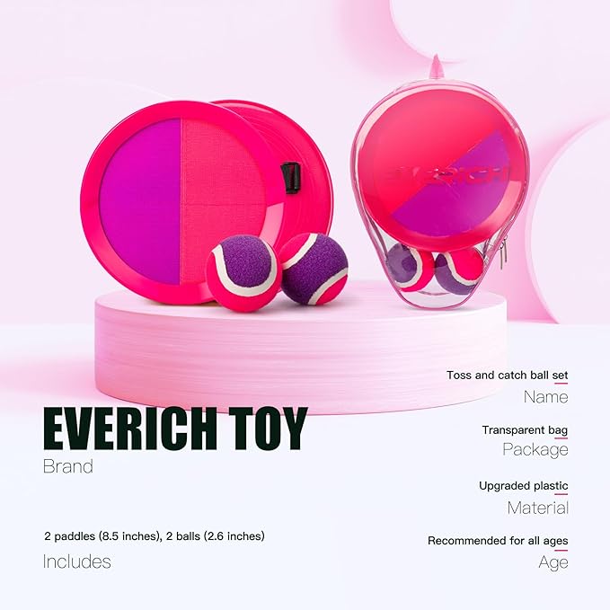 EVERICH Upgraded Toss and Catch Ball Game Set - Indoor and Outdoor Games for Kids 3-12, Beach Sand Pool Water Toy Includes 2 Paddles 2 Sticky Balls, Great Birthday Easter Gifts for Boys Girls