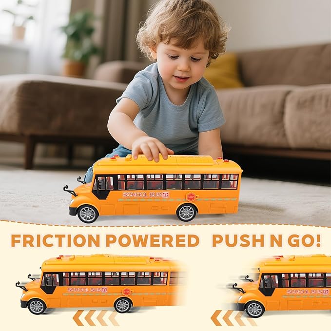 School Bus Toy with Lights & Sounds, Openable Doors & Top Cover, Yellow Preschool Learning Play Bus for Toddlers Ages 3–5, Educational Role Play Toy, for Boys & Girls(Yellow)