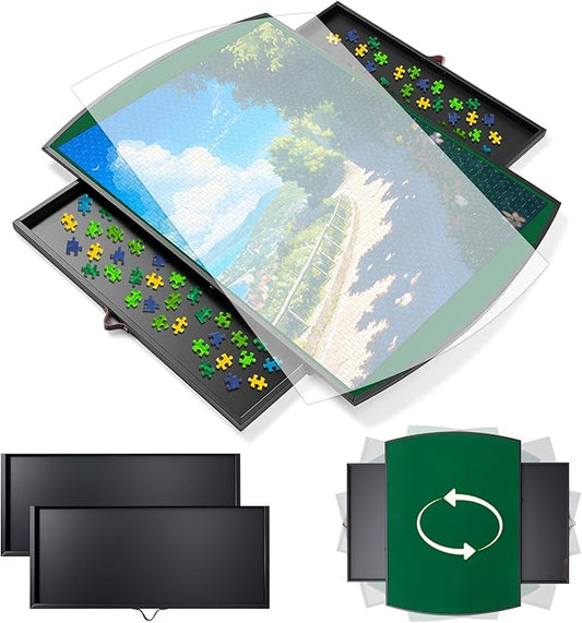 1500 Piece Rotating Puzzle Board with Drawers & Cover,34" x 25",Metal Jigsaw Puzzle Board 360° Spinning Portable Puzzle Table-No Assembly,Birthday Gifts for Mom