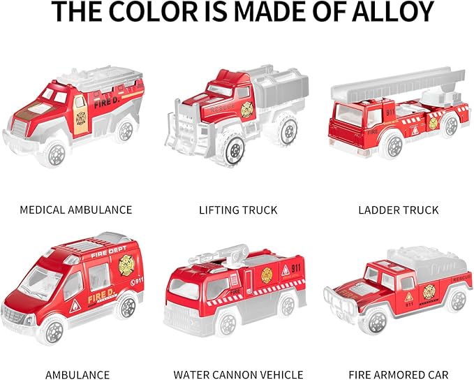 TEMI Toddler Toys for 3 4 5 6 Years Old Boys, Die-cast, Alloy Metal Emergency Fire Rescue Vehicle Transport Car / Truck Toys Set w/Play Mat for Age 3-9 Toddlers Kids Boys & Girls