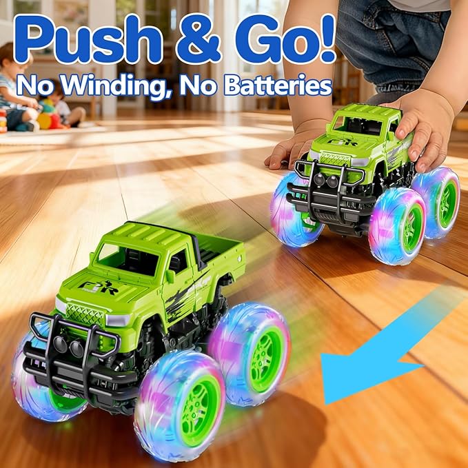 SEPHIX Monster Truck Toys for Toddler Boys Gift:2 Pack Trucks for Boys Age 2-4, Light-Up Wheels Monster Trucks for Kids Ages 4-8,Pull Back Cars for 3+ Year Old Girls,Birthday Gifts for 3 Year Old Boy