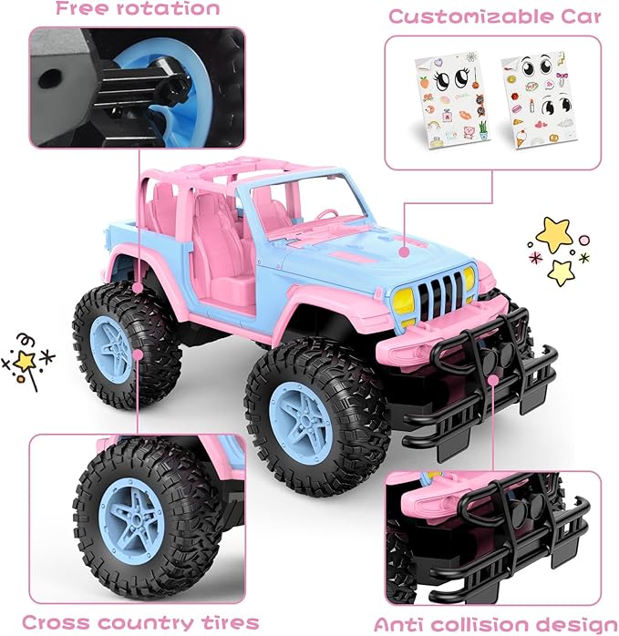 NQD Remote Control Car for Kids 1:16 Scale 80 Min Play 2.4Ghz Off Road RC Trucks with Stickers Toy Car Gift for Girls 3 4 5 6 Year Old