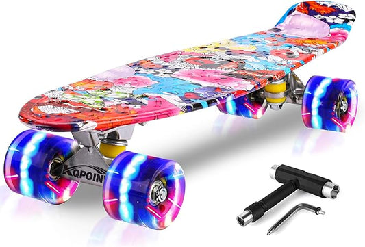 Skateboards, 22" Complete Skateboard, Mini Cruiser Skateboard for Kids Boys Girls Teens Beginners with Colorful Flashing Wheels Skate Tool, Kids Children's Day Gift