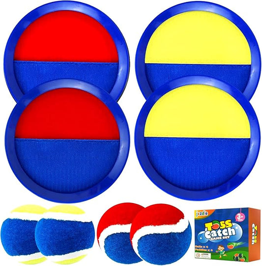 Toss and Catch Game Set, Outdoor Games with 4 Paddles 4 Balls and 1 Storage Bag, Great Outdoor Toys/Gifts for Kids, Classic Beach and Yard Games